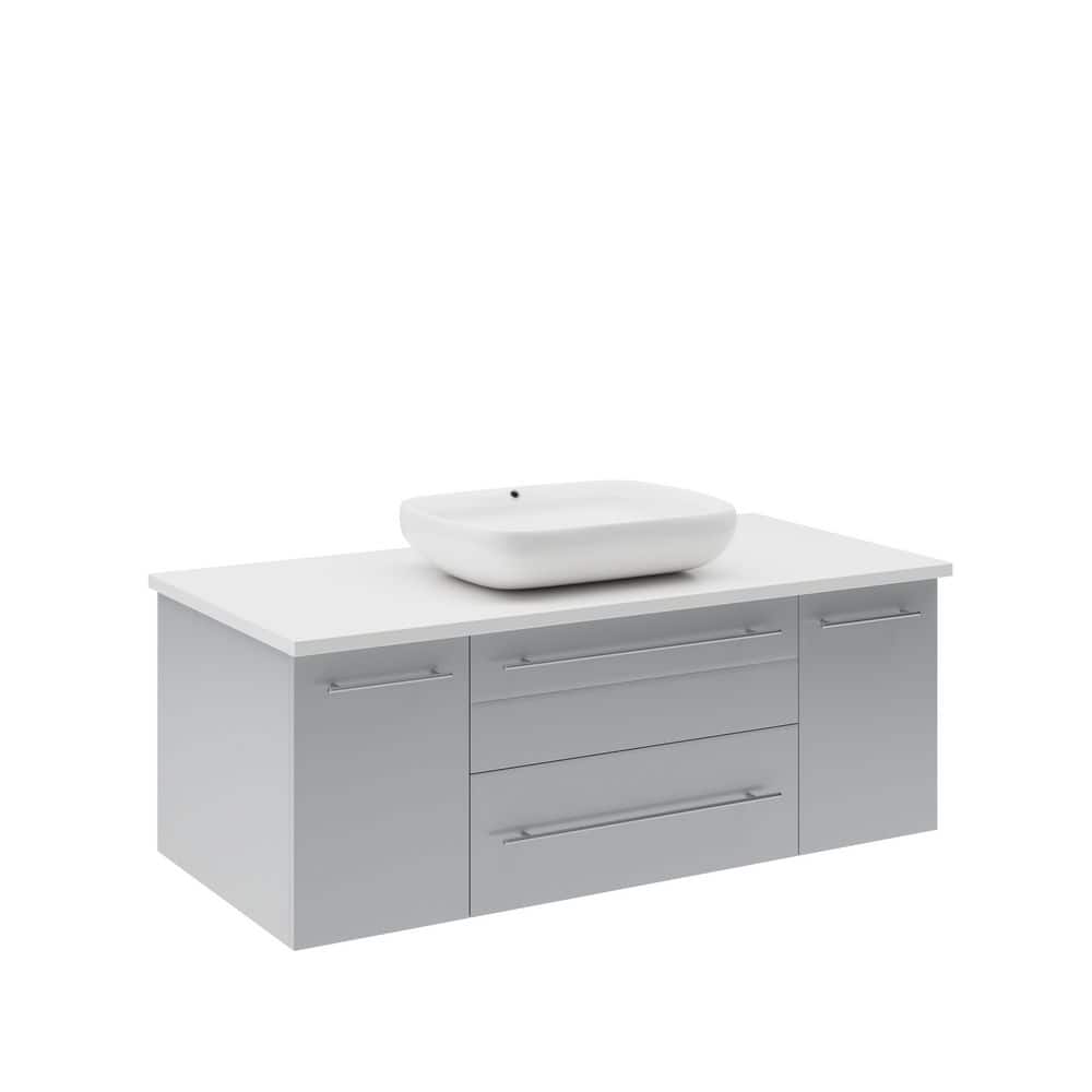 Lucera 42" Gray Wall Mount Vanity with Quartz Top and Vessel Sink
