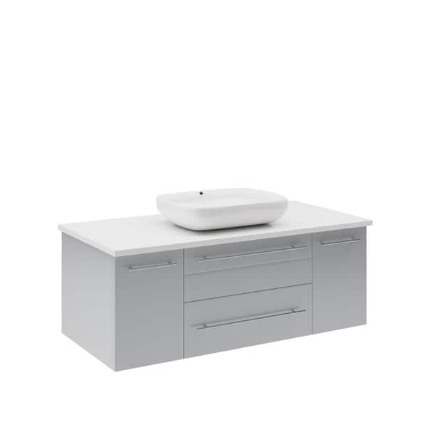 Fresca Lucera 42 in. Single Sink Wall Mount Floating Gray Bath Vanity with White Quartz Top and Vessel Ceramic Sink