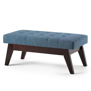 Draper 40 in. Wide Mid-Century Modern Rectangle Tufted Ottoman Bench in Denim Blue Linen Look Fabric