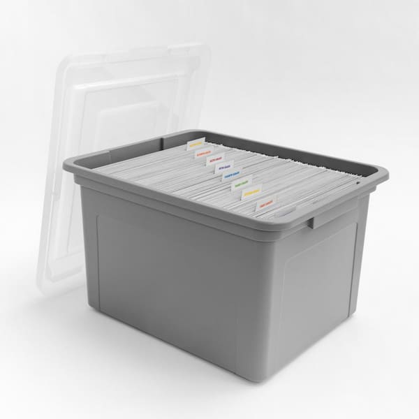 Iris USA, Plastic File Box, Gray Body, Clear Lid, Pack of 3
