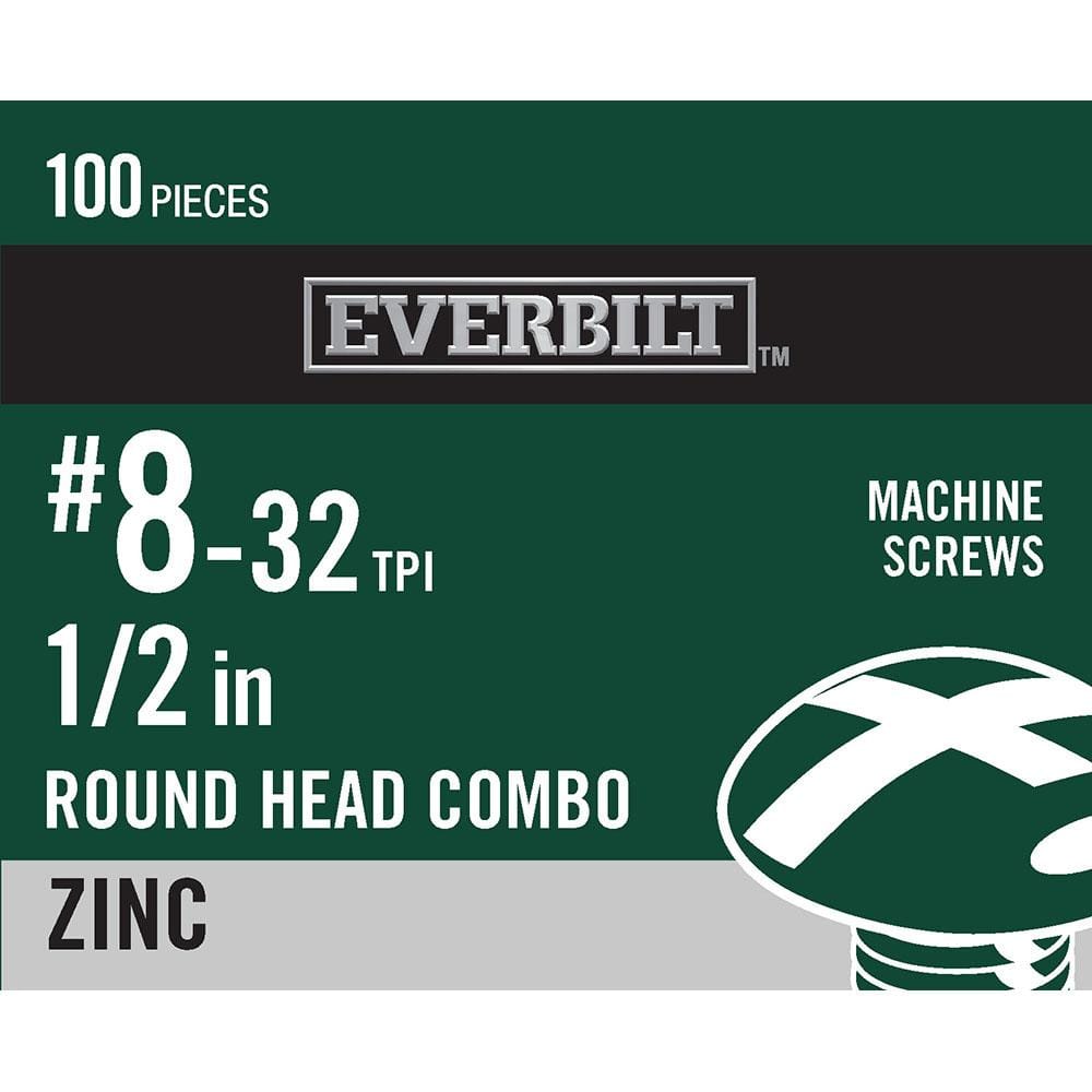 "#8-32 x 1/2 in. Zinc Plated Combo Round Head Machine Screw (100-Pack)" price history on PriceWatchPro