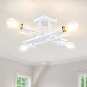 18.11 in. 4-Light White Dimmable Sputnik Linear Chandelier Semi Flush Mount Chandelier for Living Dining Room Foyer