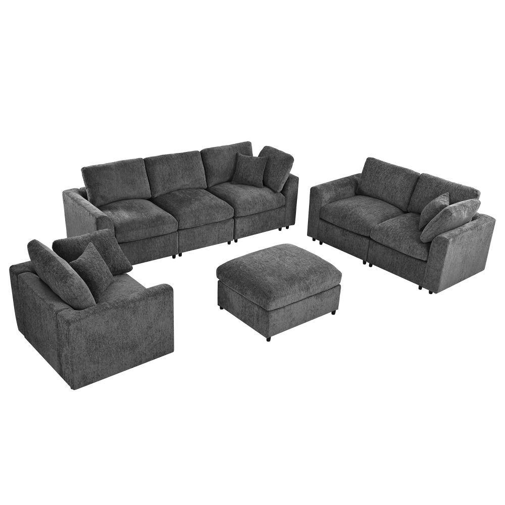 4-Piece Modular Sofa Set 101.6 in. Wide Chenille Deep Seat Sectional with Ottoman in Grey price history on PriceWatchPro