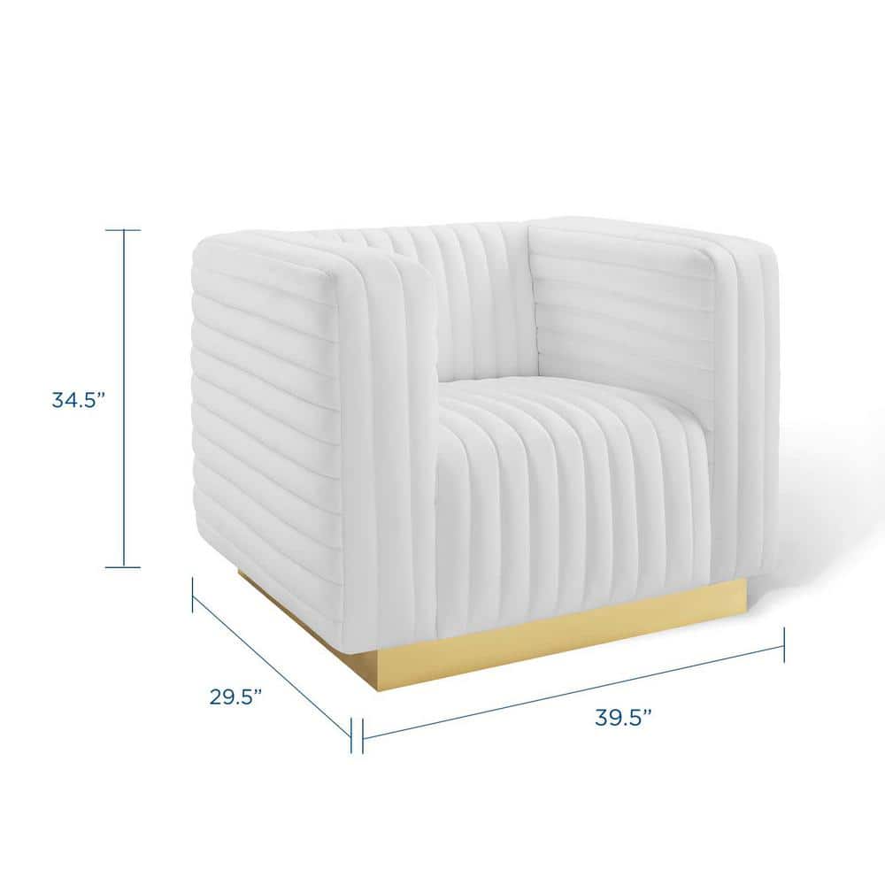 White Velvet Channel Tufted Accent Chair with Gold Base