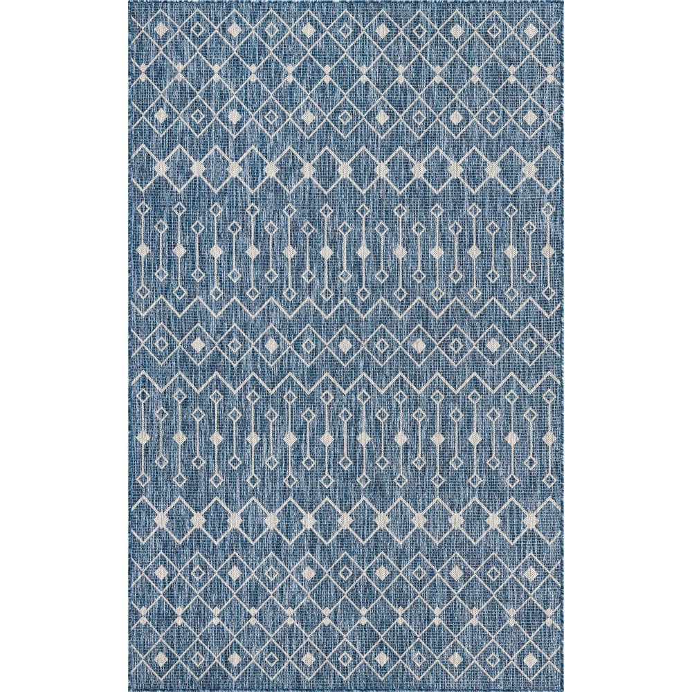 Azure Blue/Gray Tribal Trellis Outdoor 5 ft. x 8 ft. Area Rug price history on PriceWatchPro