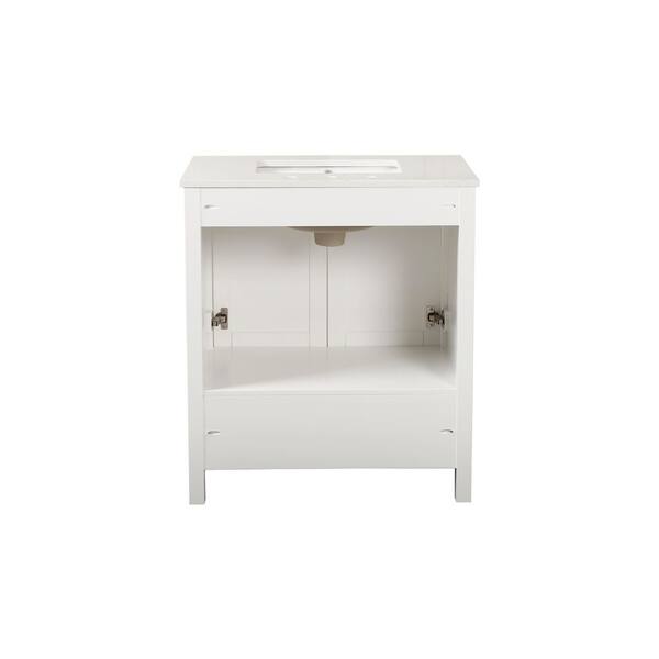 Zeafive Solid Wood 30 in. W Single Sink Freestanding White Bath
