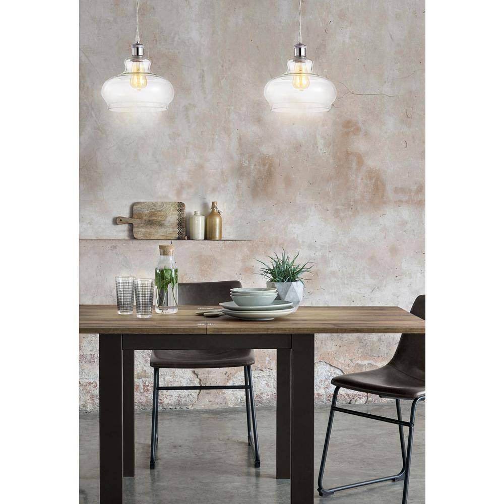 Adjustable Chrome Iron and Glass Bell Shade Pendant Light