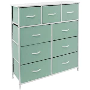 39.5 in. L x 11.5 in. W x 39.5 in. H 9-Drawer Teal Dresser with Steel Frame Wood Top Easy Pull Fabric Bins