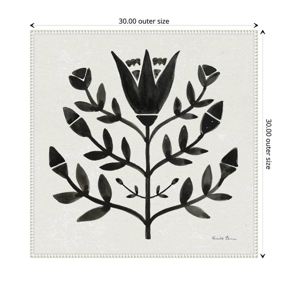 Nordic Black and White Beaded Canvas Botanical Wall Art