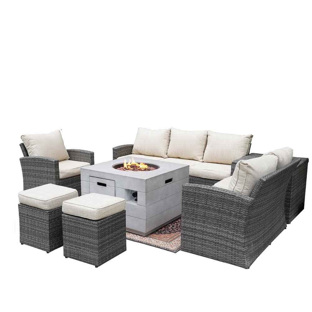 DIRECT WICKER Greenland 7-Piece Gray Wicker Patio Conversation Set with ...