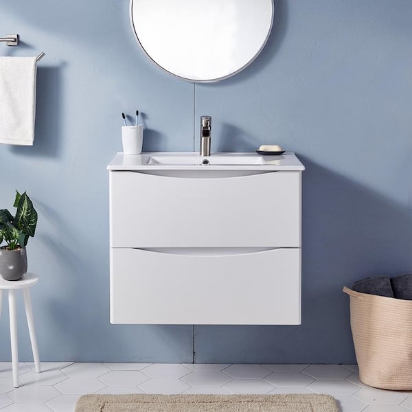 VAPSINT 30 in. W x 18 in. D x 24 in. H Floating Bath Vanity in White with White Ceramic Sink
