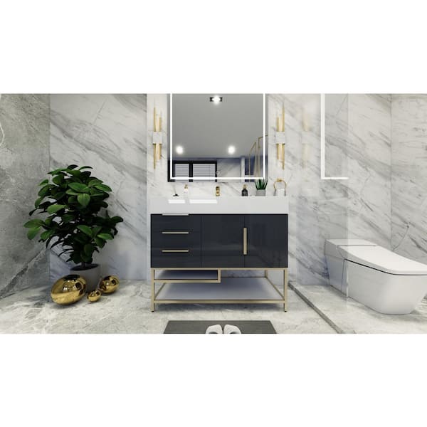 BV Better Vanity Bethany 42 in. W x 20 in. D x 36 in. H Single Sink Freestanding Bath Vanity in Gloss Gray with White Acrylic Top