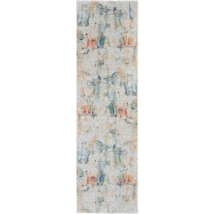 Global Vintage Ivory/Multicolor 2 ft. x 6 ft. Oriental Contemporary Runner Rug