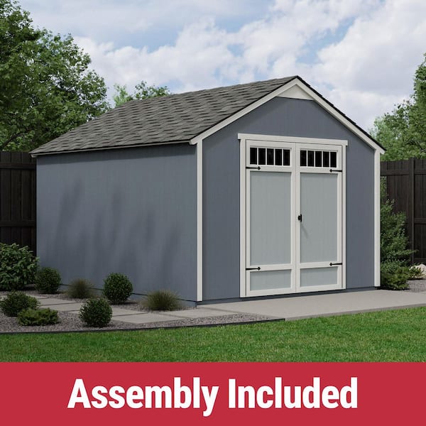 Assembly Included Kennesaw 10 ft. x 12 ft. Wood Shed with Floor-Outdoor Storage with Gray Shingles (120 sq. ft.)