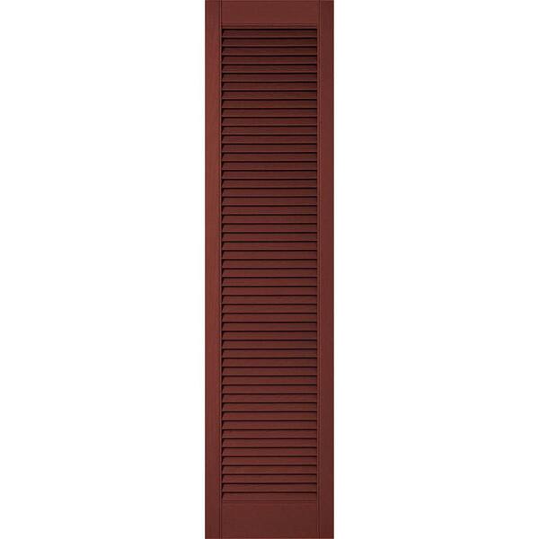Ekena Millwork 14-1/2 in. x 90 in. Lifetime Vinyl Custom Straight Top All Open Louvered Shutters Pair Burgundy Red