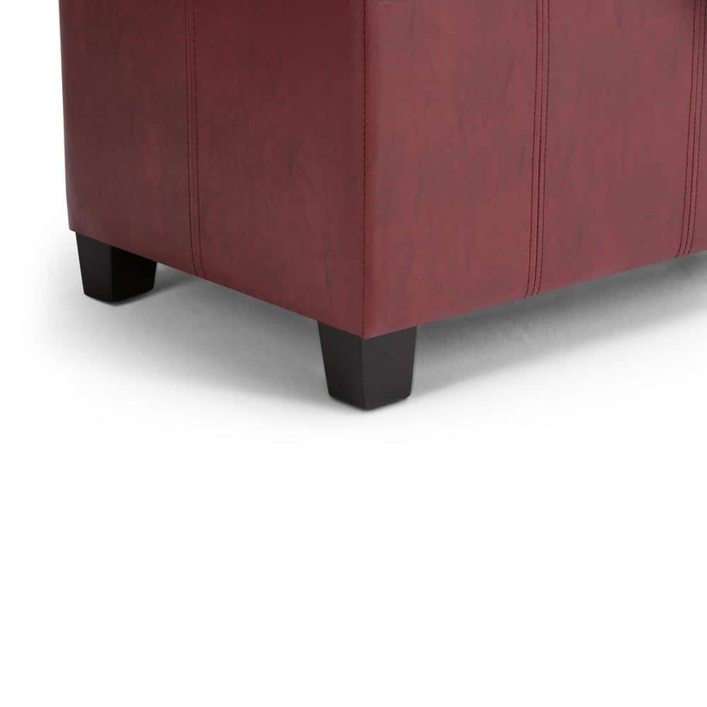 Radicchio Red Faux Leather Rectangular Storage Ottoman Bench