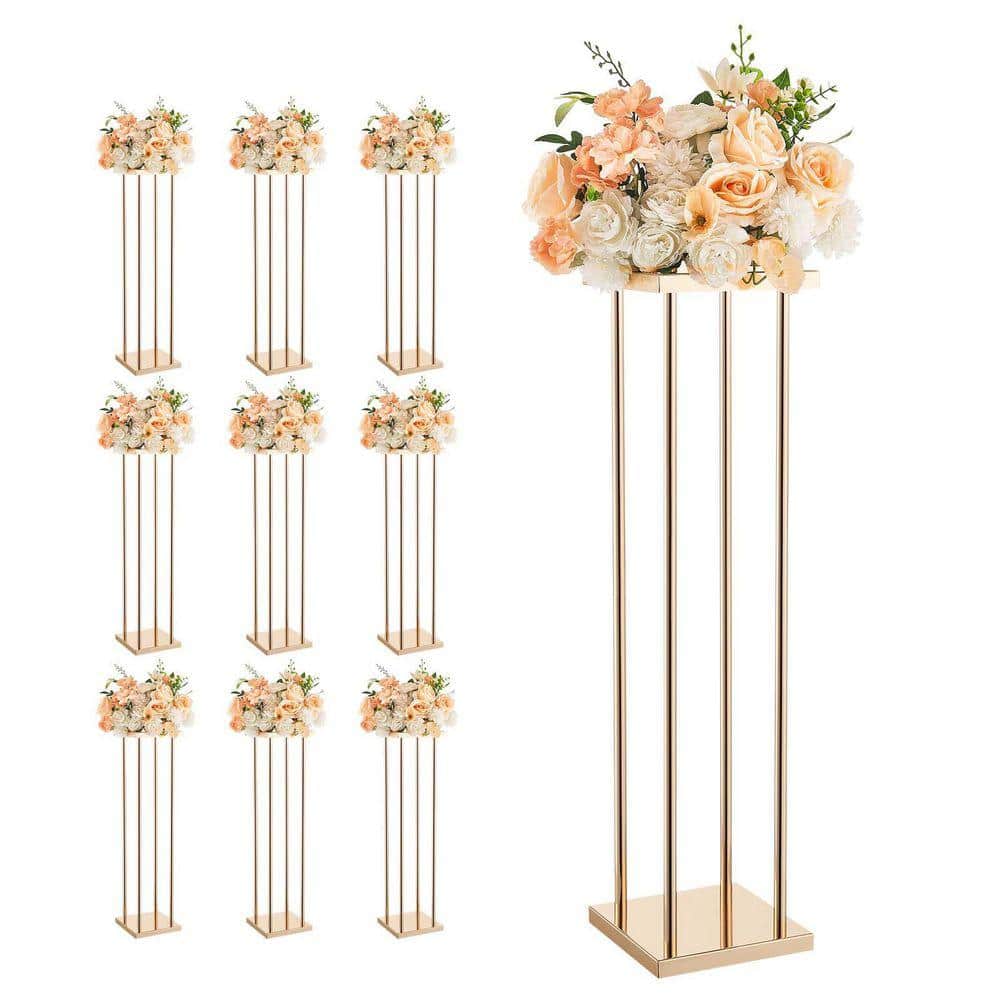 SKYSHALO Wedding Flower Stand 10-Pieces 31.5 in. Column Stand Gold
