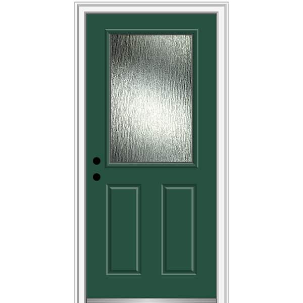 MMI Door Rain Glass 36 in. x 80 in. Right-Hand Inswing 1/2 Lite 2-Panel Painted Hunter Green Prehung Front Door, 6-9/16 in. Frame