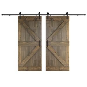 K Series 76 in. x 84 in. Smoky Gray DIY Knotty Wood Double Sliding Barn Door with Hardware Kit