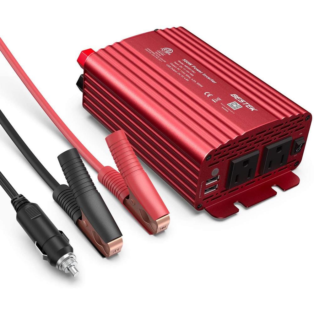 BESTEK 500-Watt Red Pure Sine Wave Power Inverter DC 12-Volt to AC  110-Volt, 4.2A Dual USB Ports, AC Outlets, Car Charger MRIHL-5011BU-RD  The Home Depot