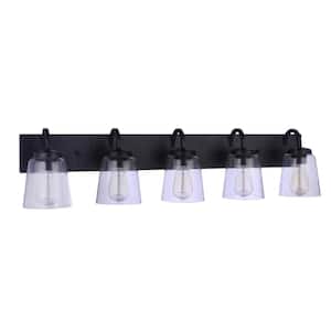 Elsa 39.5 in. 5-Light Flat Black Finish Vanity Light with Clear Glass Shade
