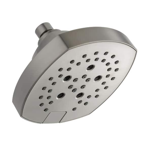 Delta Stryke 5-Spray Patterns 6 in. Wall Mount Fixed Shower Head with H2Okinetic Technology in Lumicoat Stainless