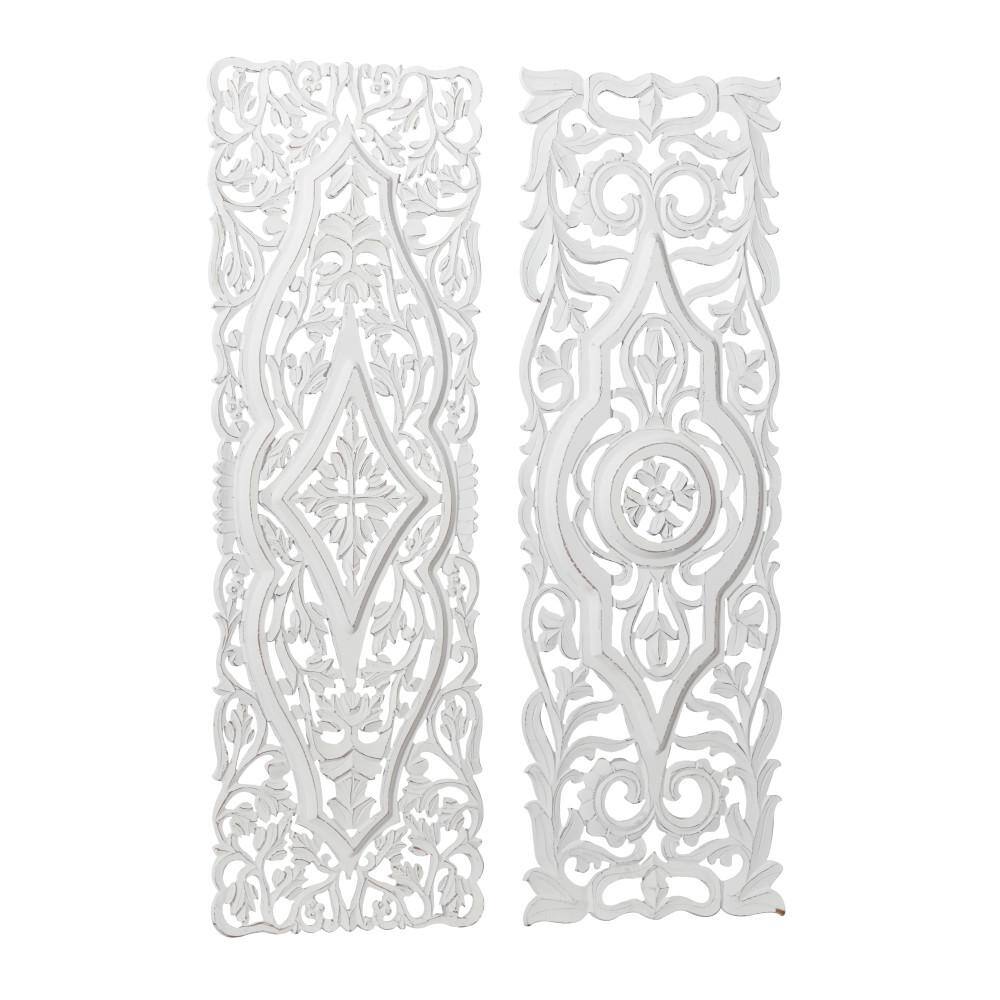White Mango Wood Carved Botanical Wall Decor Set