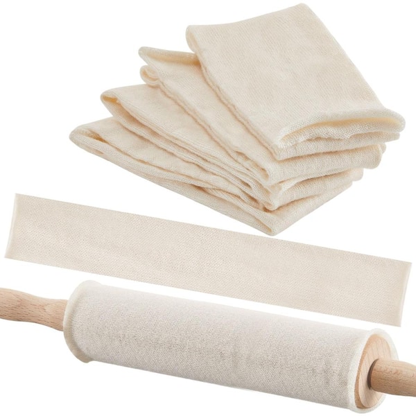 14.96 in. x 1.97 in. Cotton Rolling Pin Sleeve Covers for Standard Rolling Pins, White (4-Pack)