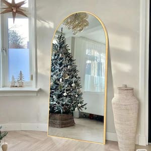 28 in. W x 71 in. H Arched Aluminum Alloy Frame Gold Oversized Full-length Mirror Standing Floor Mirror