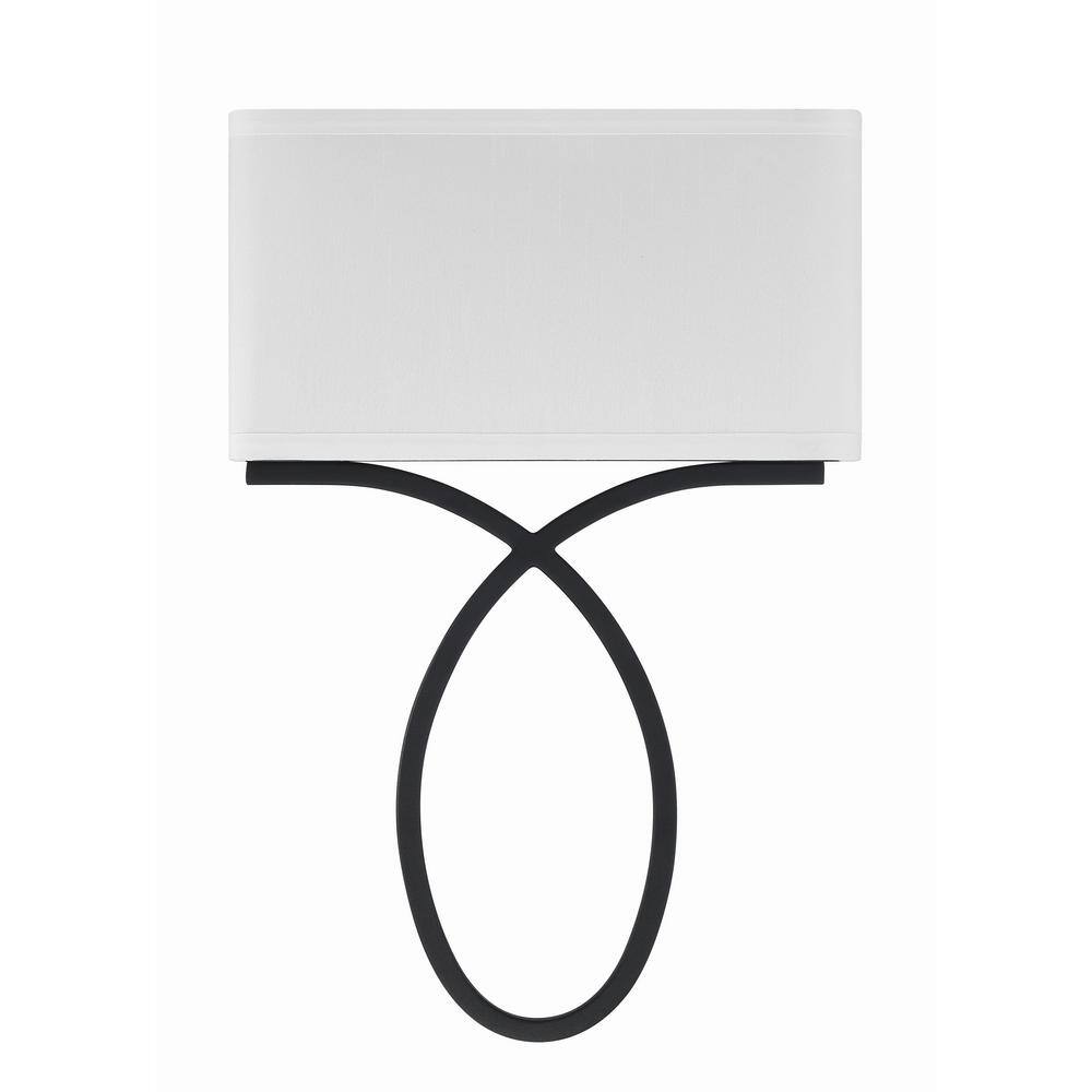 Black Forged 2-Light Wall Sconce with White Silk Shade