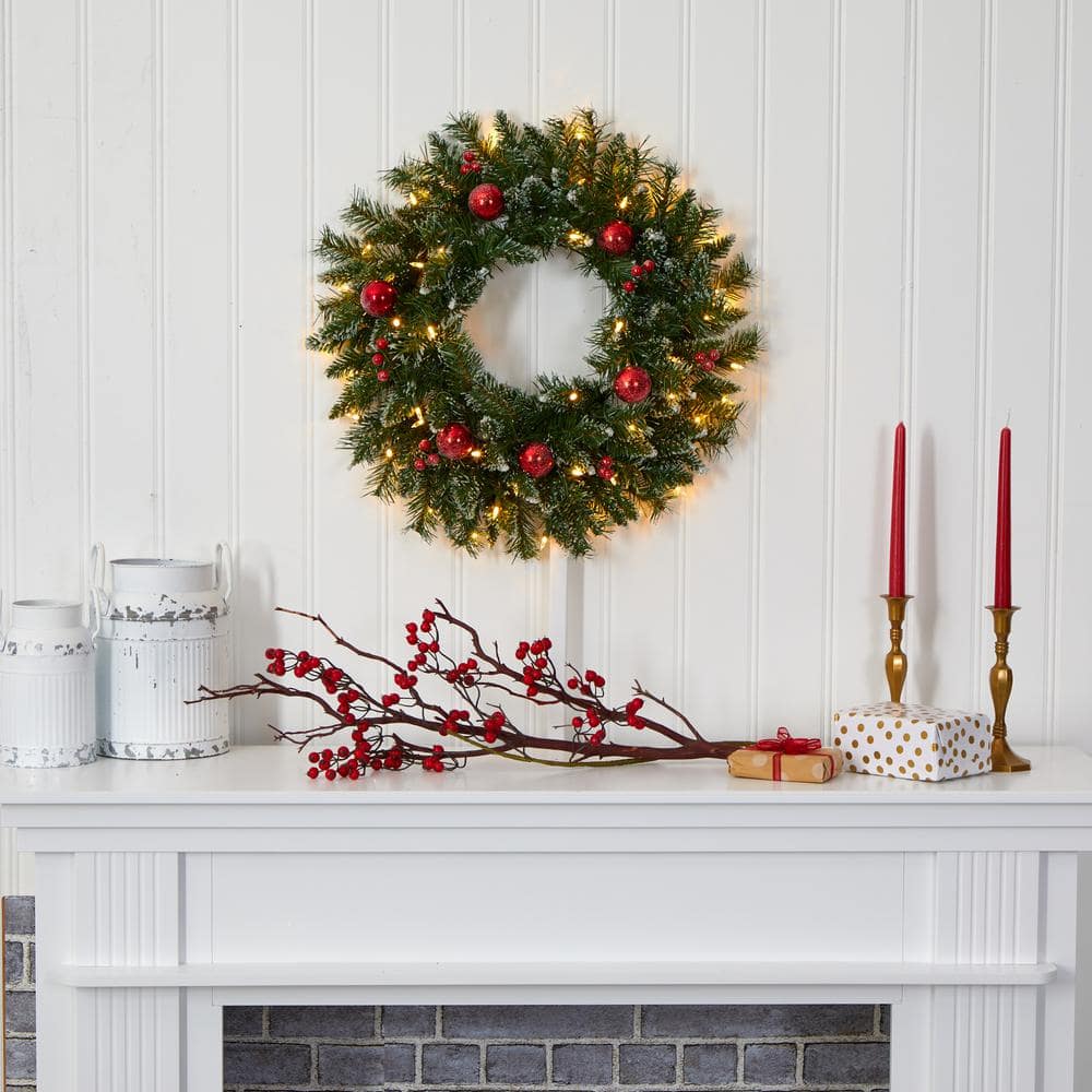 Festive 24" Frosted Artificial Christmas Wreath with Warm LED Lights