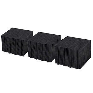 12 in. x 12 in. Black Square Plastic Waterproof Bathroom Flooring, Can Hold 6613 lbs., 60-Pieces (1-Pack)