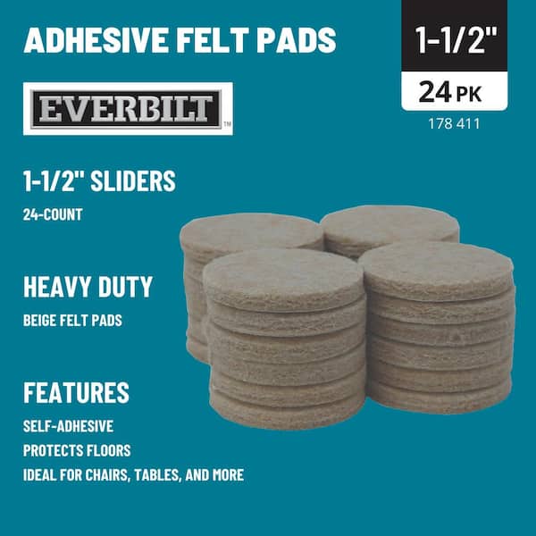 1 1/2 in. Beige Heavy Duty Self Adhesive Round Felt Furniture Pads (24-Pack)