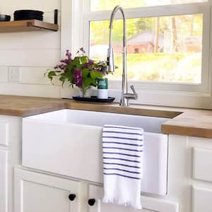 Bradstreet II 30 in. Farmhouse/Apron-Front Undermount Single Bowl Crisp White Fireclay Kitchen Sink