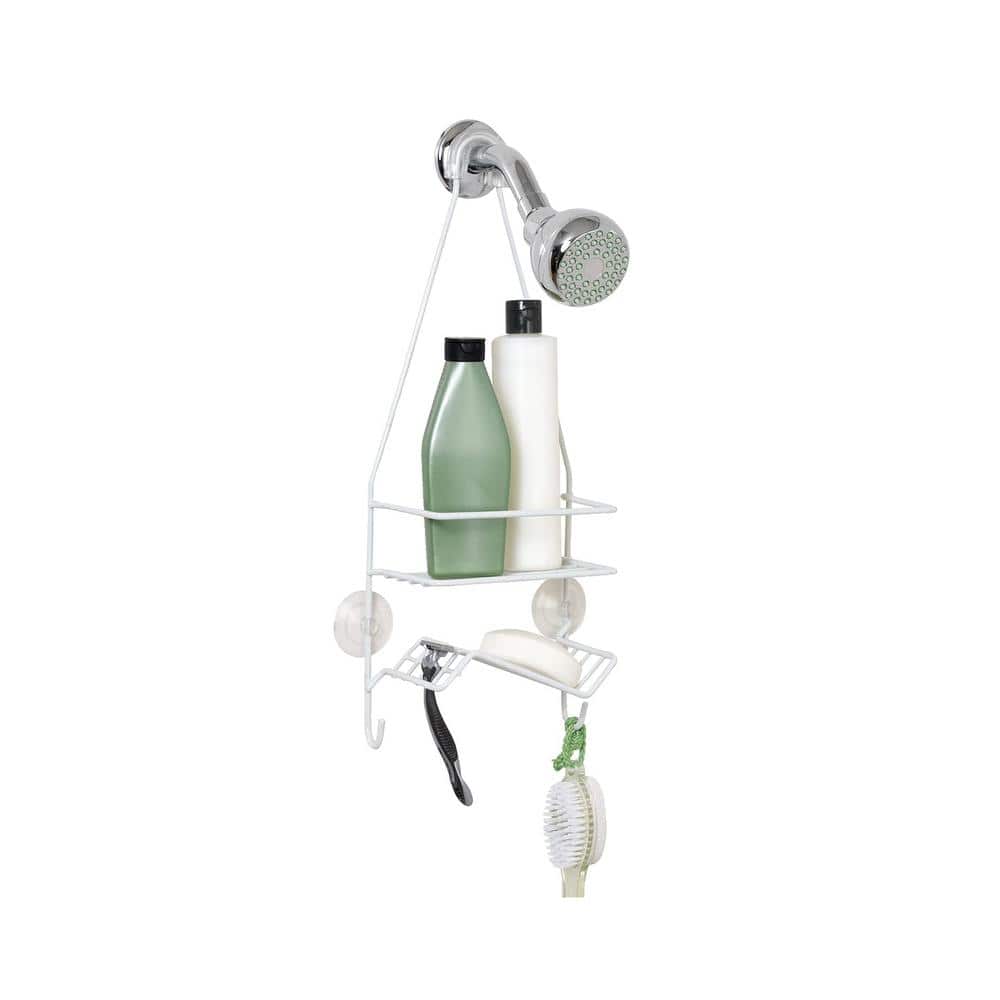 Hanging Over The Shower With 1 Wire Shelf, Angled Soap Dish, and Razor Stor