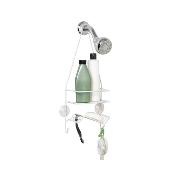 Adrinfly Hanging Over The Shower With 1 Wire Shelf, Angled Soap Dish, and Razor Storage Shower Caddy in White