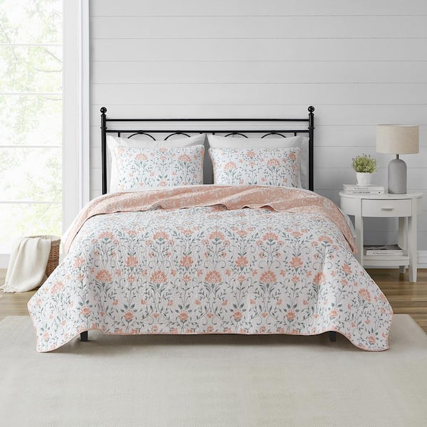 CEDAR COURT JasperPeach/Green 3-Piece Cotton Quilt Set - King