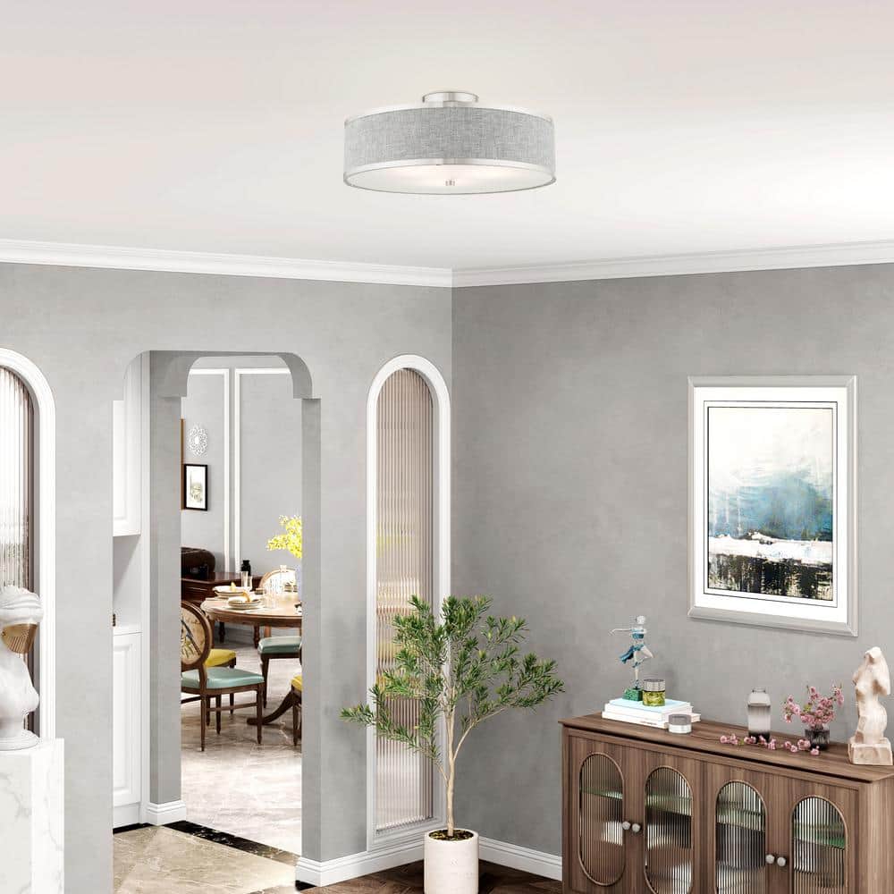 Elegant Brushed Nickel 3-Light LED Drum Ceiling Fixture