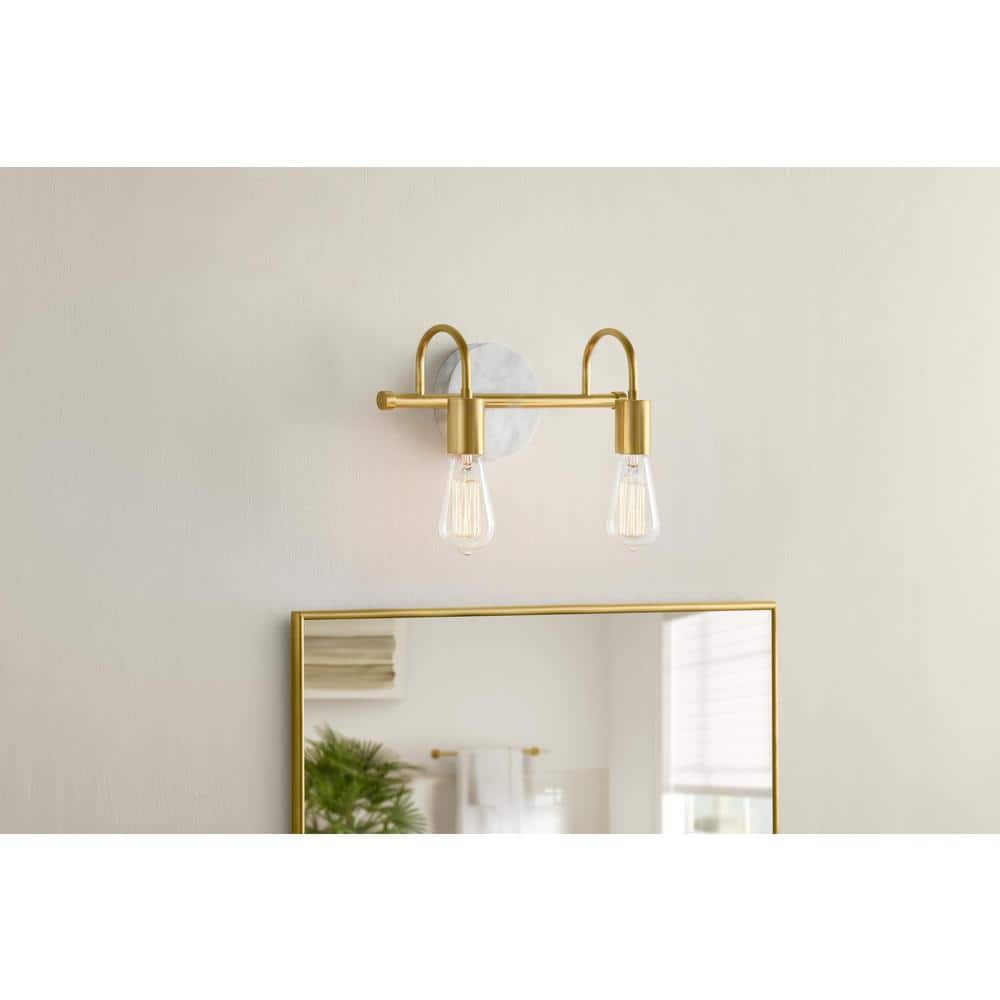 Gold and Faux Marble 12.5in Dimmable Metal Bathroom Vanity Light Fixture