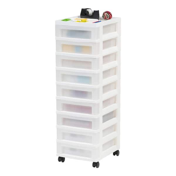 9 Drawer Storage Cart with Organizer Top, White and Pearl (14.25 in. L x 12.05 in. W x 37.75 in. H)