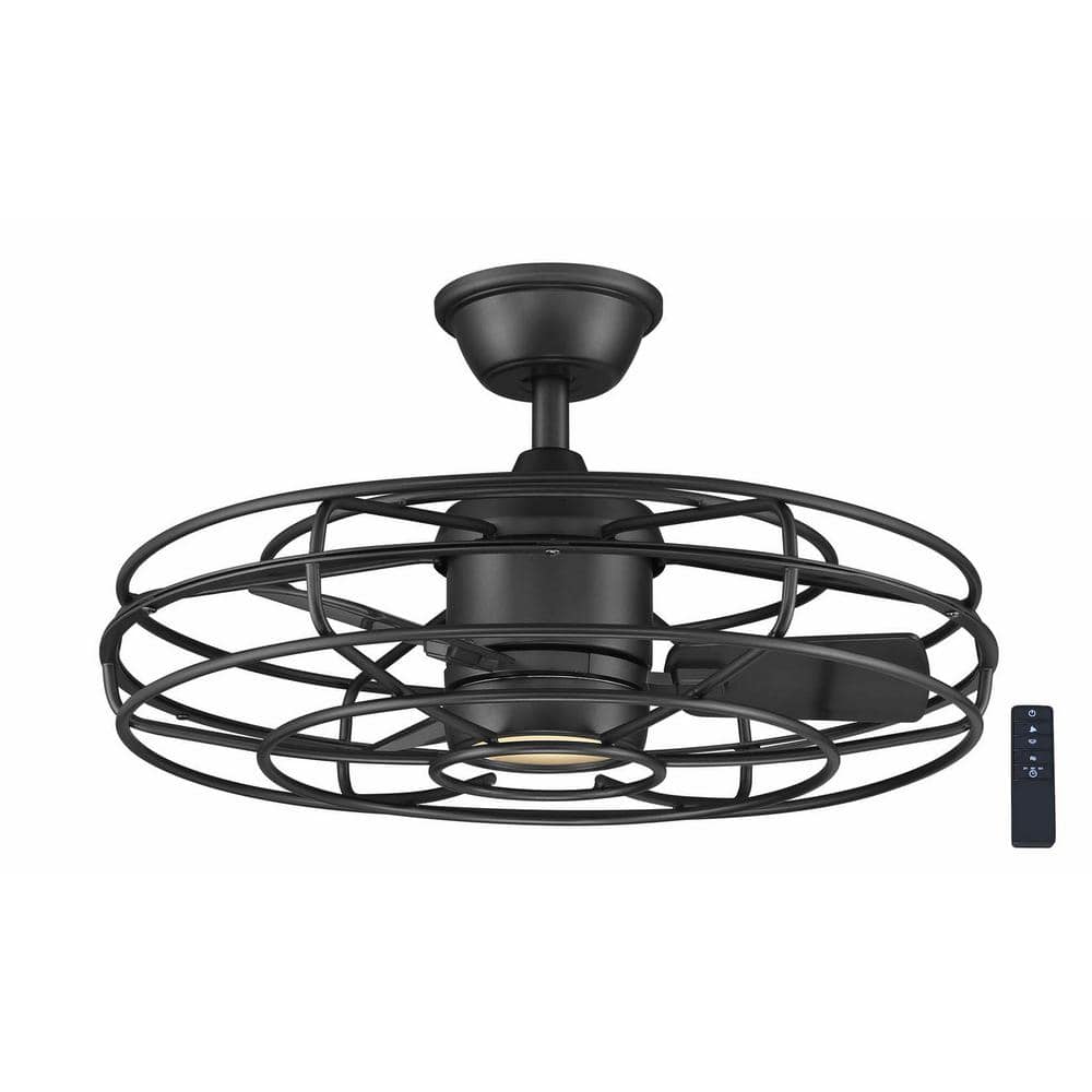 Home Decorators Collection Heritage Point 25 in. Integrated LED Indoor/Covered Outdoor Matte Black Ceiling Fan with Light and Remote Control