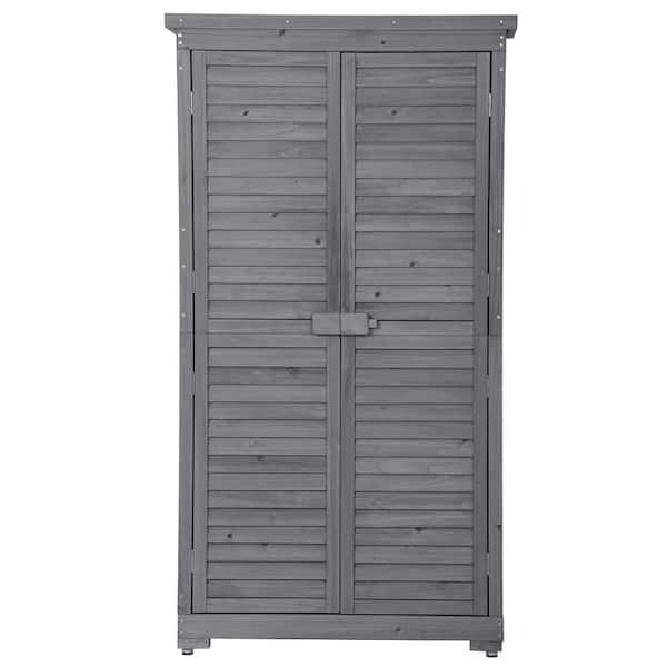 Zeus & Ruta 34.3 in. W x 18.3 in. D x 63 in. H 3-Tier Fir Wood Outdoor Storage Cabinet Shutter Design in Natural Wood