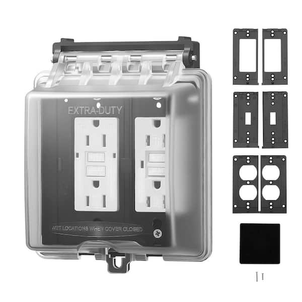 Outdoor Outlet Cover 2-Gang Weatherproof Electrical Outlet Cover with Lockable Design High-Strength PC Material 12-in-1