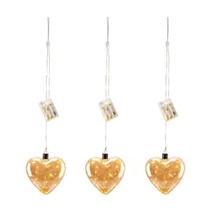 25.75 in. H Heart LED Warm White Lights Christmas String Lights Glass Wall Decor (3-Pack)