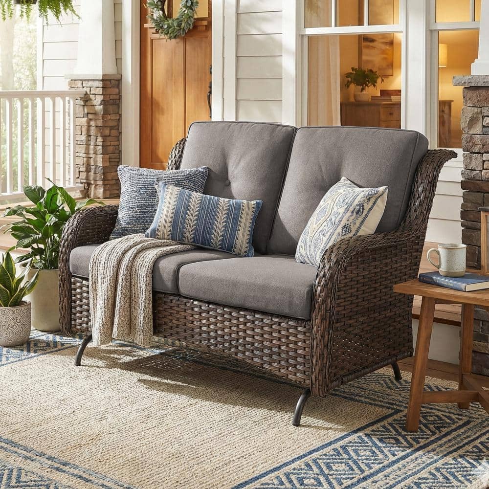 Wellcane 2-Person 50 in Brown Wicker Outdoor Glider Bench Patio Rocking Loveseat with and 4 inch Gray Cushions price history on PriceWatchPro