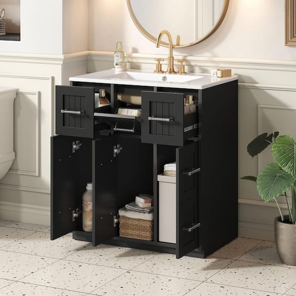 Ziyudura 30 in. Single Sink Freestanding Black Bath Vanity with