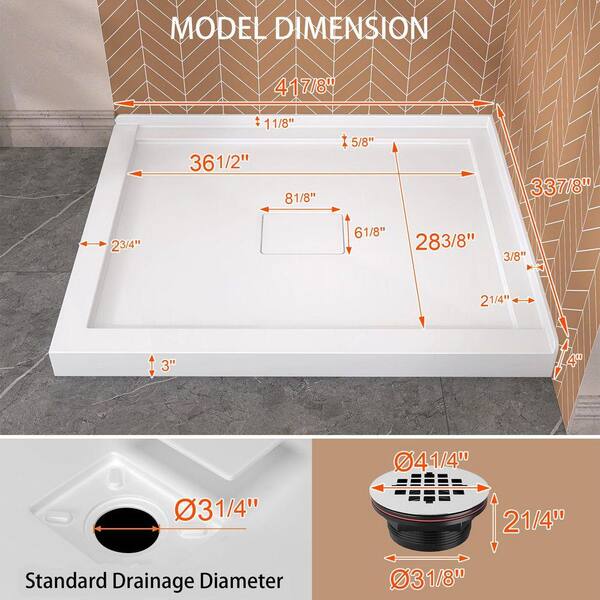 NTQ 42 in. x 34 in. Double Threshold Shower Base Corner Shower Pan