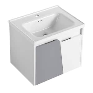 23.80 in. W x 18.50 in. D x 20.70 in. H Floating Wall-Mounted Bath Vanity in White with White Ceramic Top