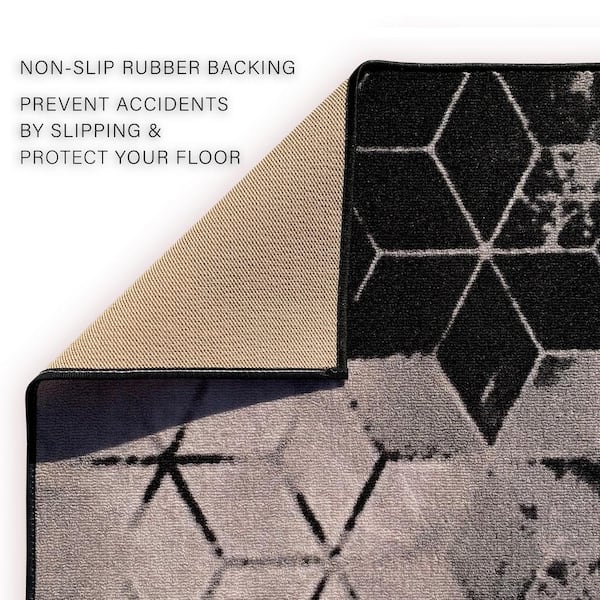 Cubes Abstract Black Color 26 in. Width x Your Choice Length Custom Size Roll Runner Rug/Stair Runner
