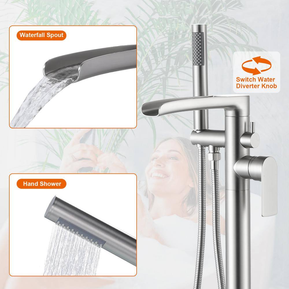 Brushed Nickel Single Handle Freestanding Tub Faucet with Hand Shower